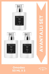 Omodeo EDP Kadın Parfüm Seti 50ml 3 Adet | Çiçeksi | Su Yasemini, Vanilya, Amber, Sandal Ağacı