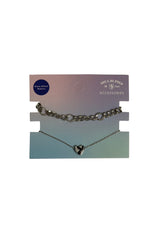 Kadın Gümüş Kalpli Ve Zincir Bileklik