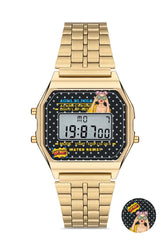 Gold Unisex Retro Ekose Detaylı Dijital Kol Saati