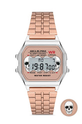 Unisex Rose Gold Retro Kurukafa Desenli Dijital Kol Saati Apwa064602