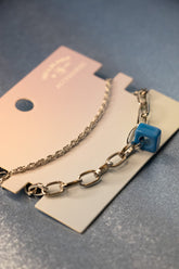 Kadın Gümüş Mavi Taşlı ve Zincir Bileklik