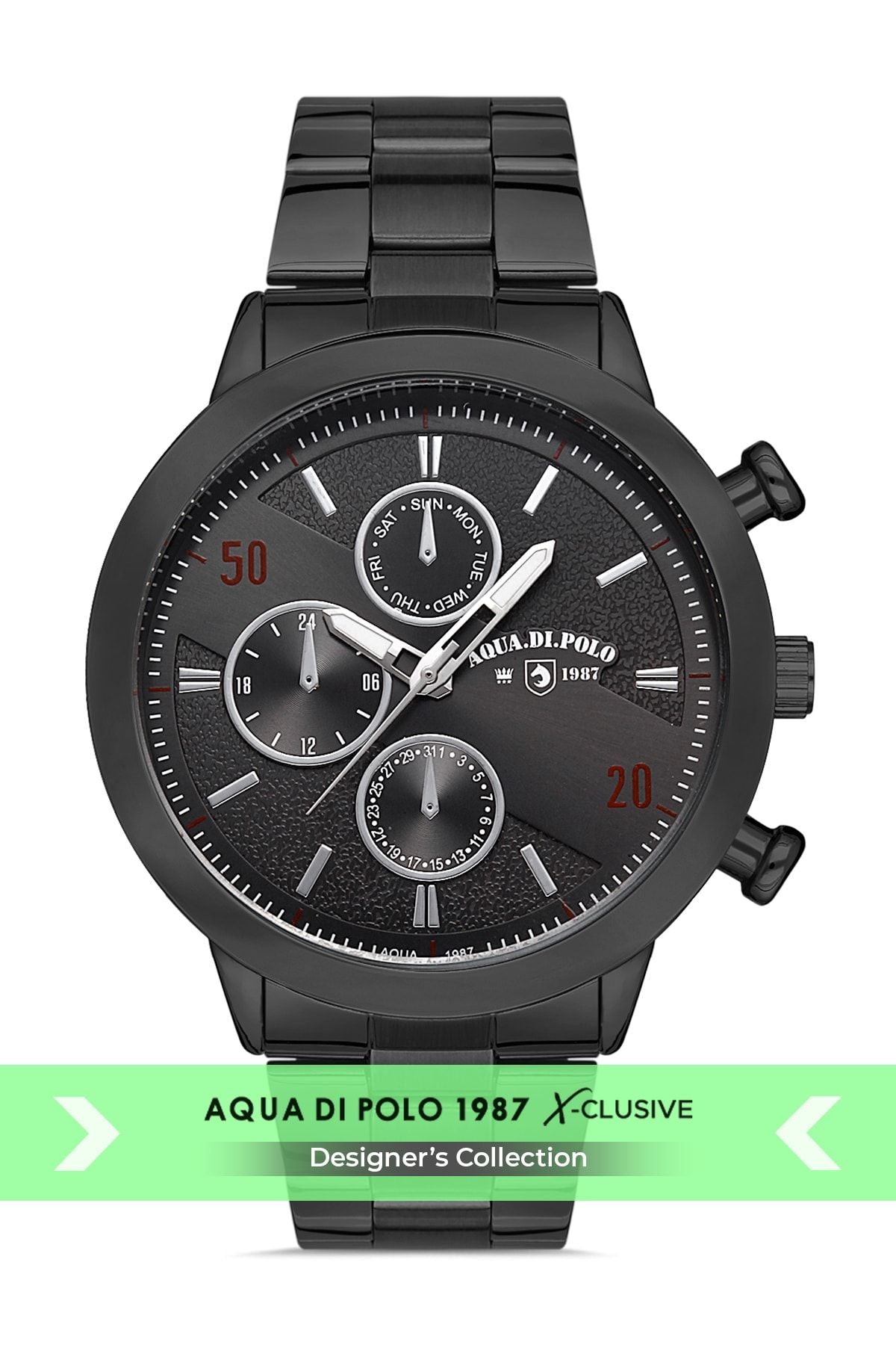 Aqua di Polo Men's Black Metal Strap Analog Wristwatch