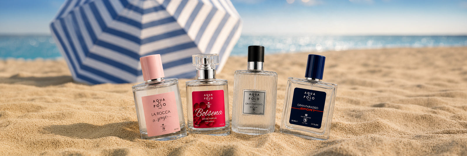 Kumda dizili Aqua di Polo parfüm şişeleri