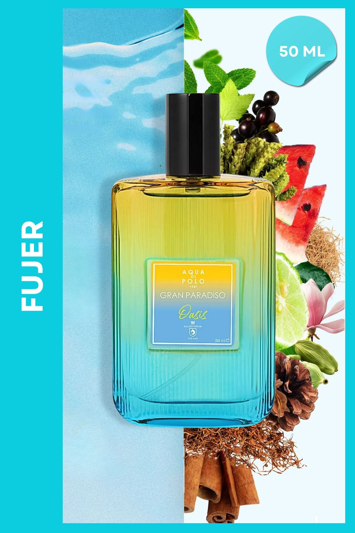 Gran Paradiso Oasis EDP Erkek Parfüm 50 ml | Aromatik, Fresh | Karpuz, Bergamot, Nane, Sedir