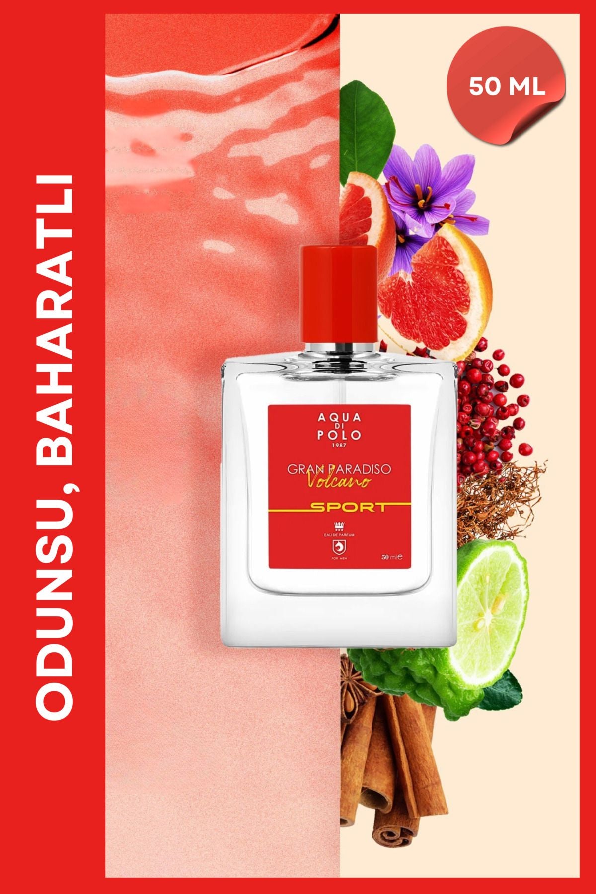 Gran Paradiso Volcano Sport EDP Erkek Parfüm 50ml | Odunsu, Baharatlı | Biber, Greyfurt, Safran