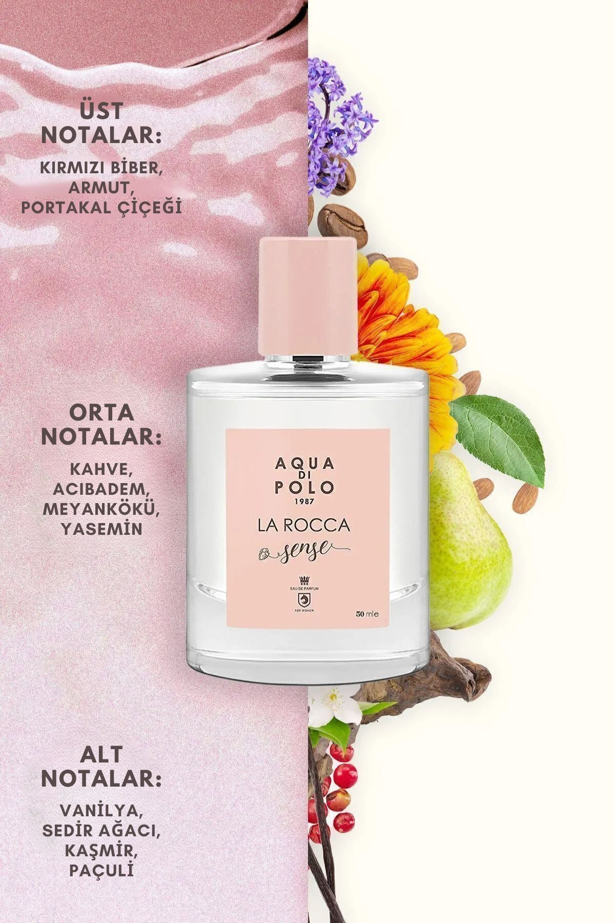 La Rocca Sense EDP Kadın Parfüm 50 ml | Çiçeksi, Oryantal | Portakal Çiçeği, Kahve, Yasemin, Vanilya