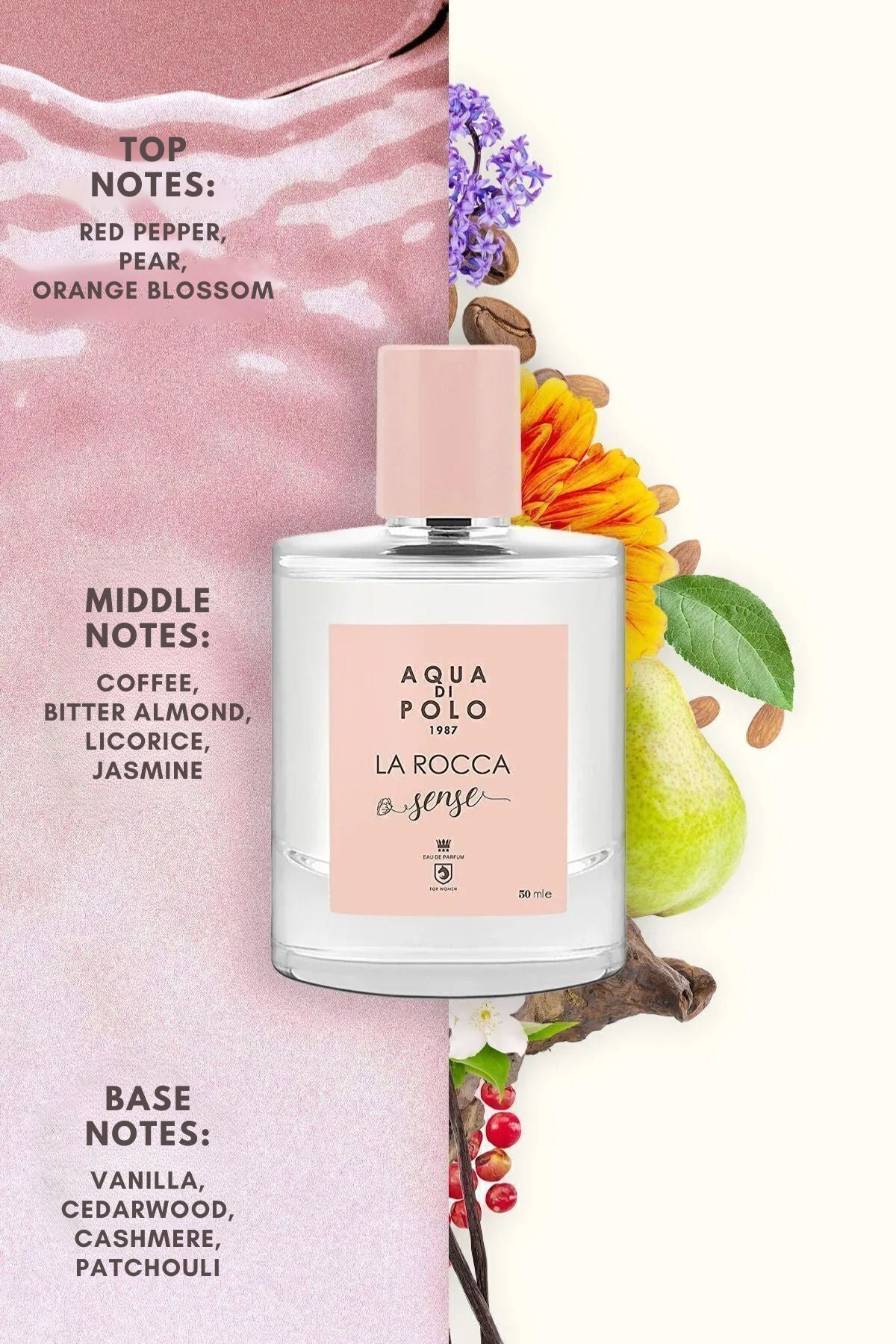 La Rocca Sense EDP Kadın Parfüm 50 ml | Çiçeksi, Oryantal | Portakal Çiçeği, Kahve, Yasemin, Vanilya