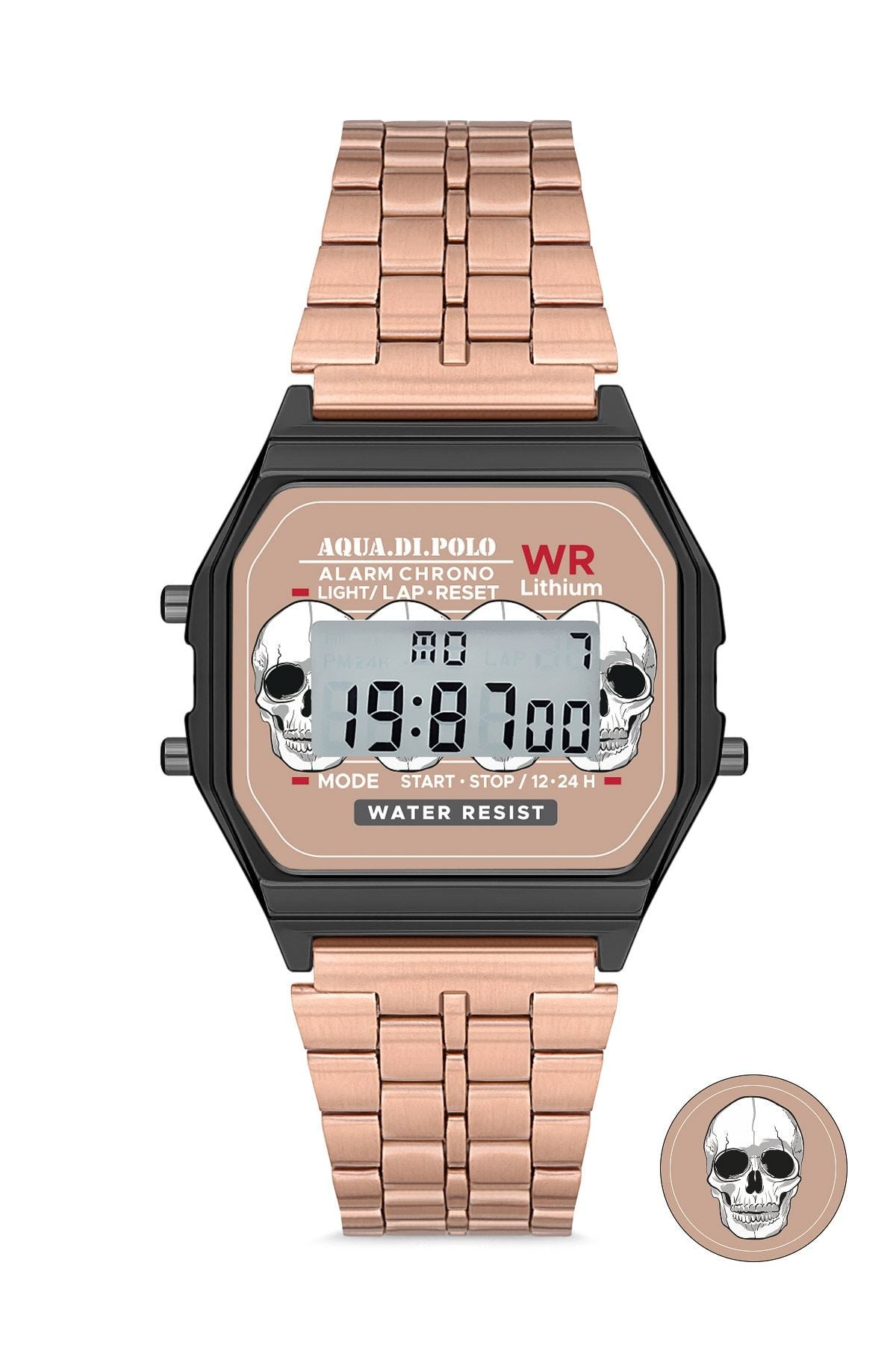 Aqua di Polo 1987 Rose Gold Metal Retro Skull Unisex Wristwatch APWA065700