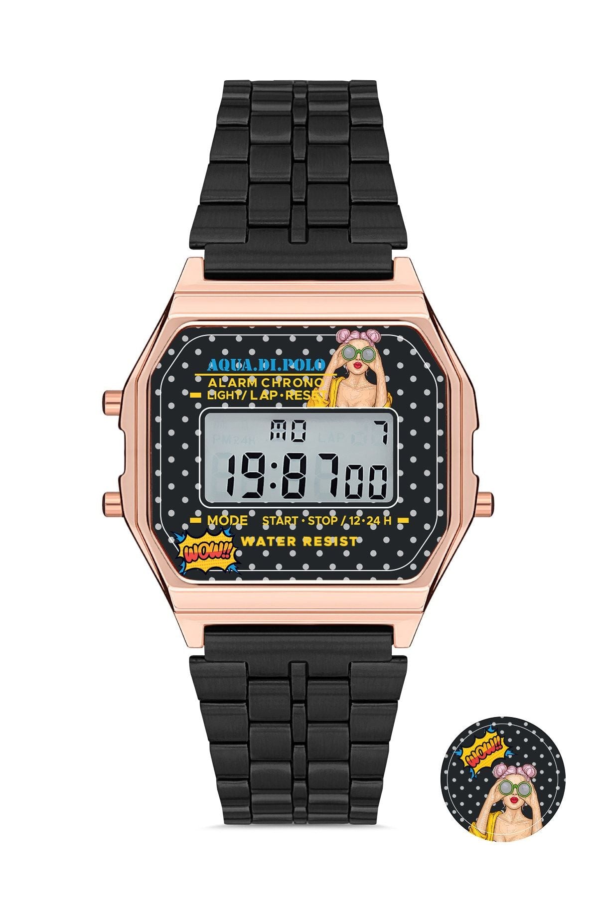 Aqua di Polo 1987 Black Metal Retro Pop Unisex Wristwatch APWA065708