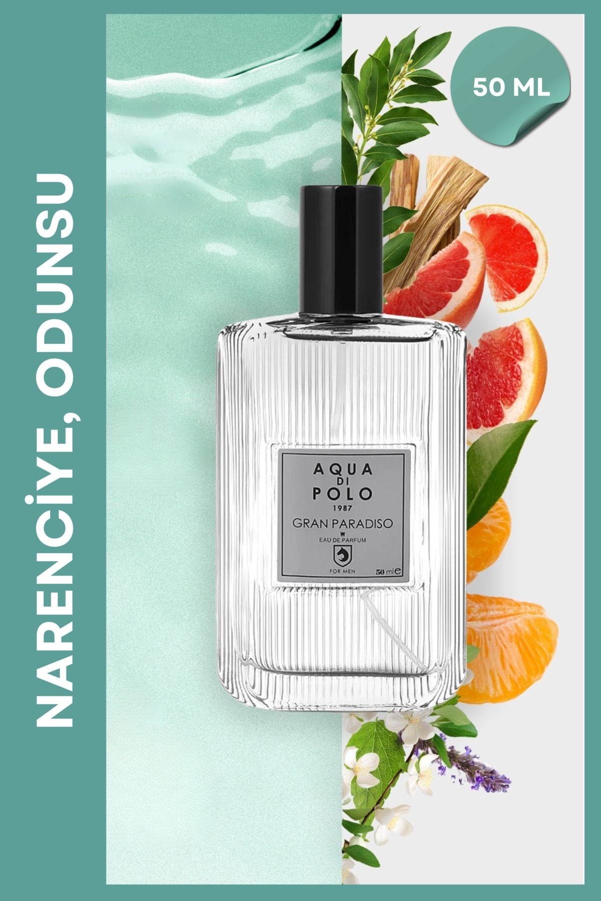 Gran Paradiso EDP Erkek Parfüm 50 ml | Narenciye, Odunsu | Greyfurt, Deniz, Paçuli, Amber
