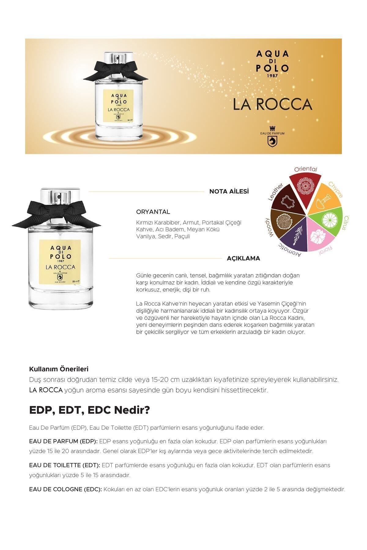 La Rocca EDP Kadın Parfüm 50ml | Çiçeksi,Oryantal | Portakal Çiçeği, Kahve, Yasemin, Vanilya, Paçuli