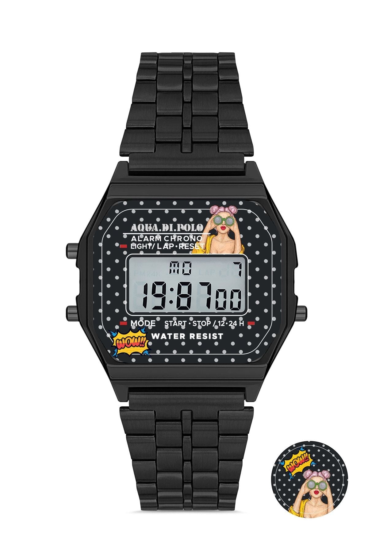 Aqua di Polo 1987 Black Metal Retro Pop Unisex Wristwatch APWA064500