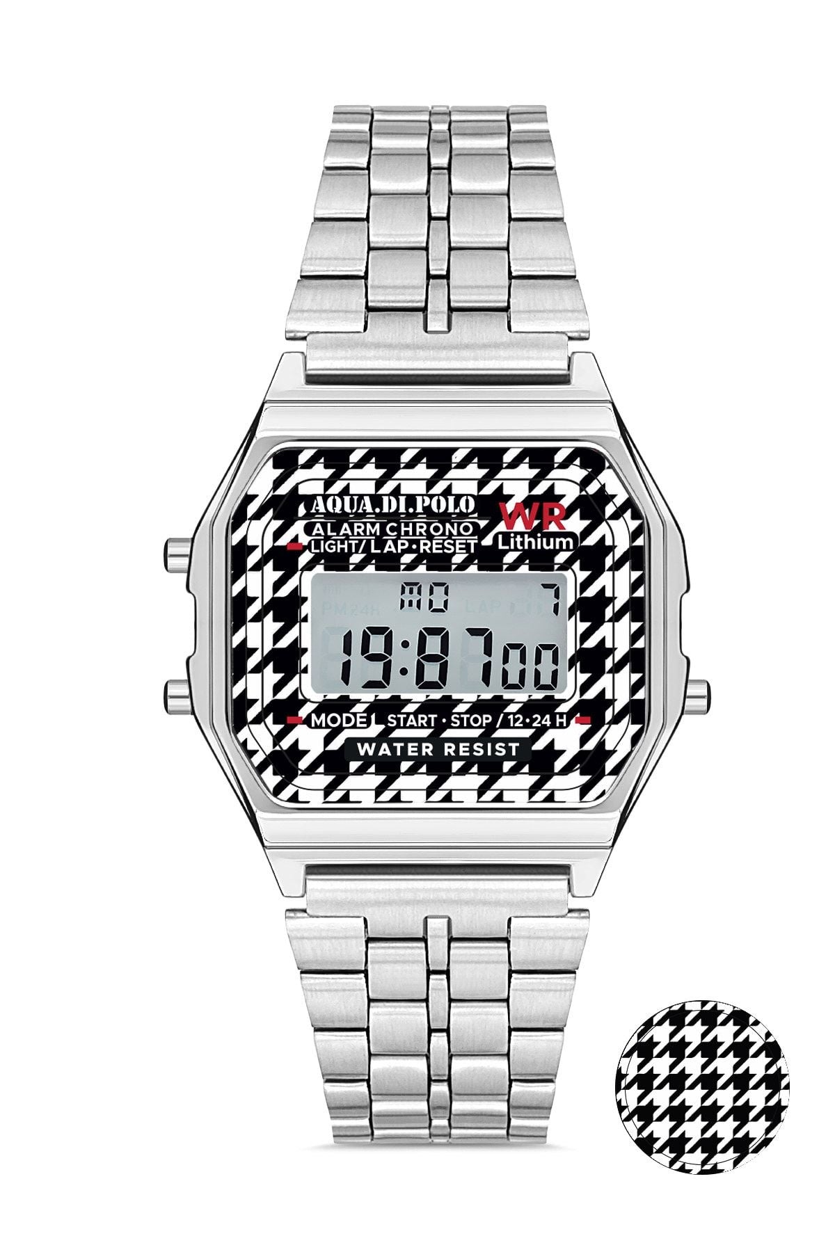 Aqua di Polo 1987 Silver Metal Retro Plaid Unisex Wristwatch APWA064800