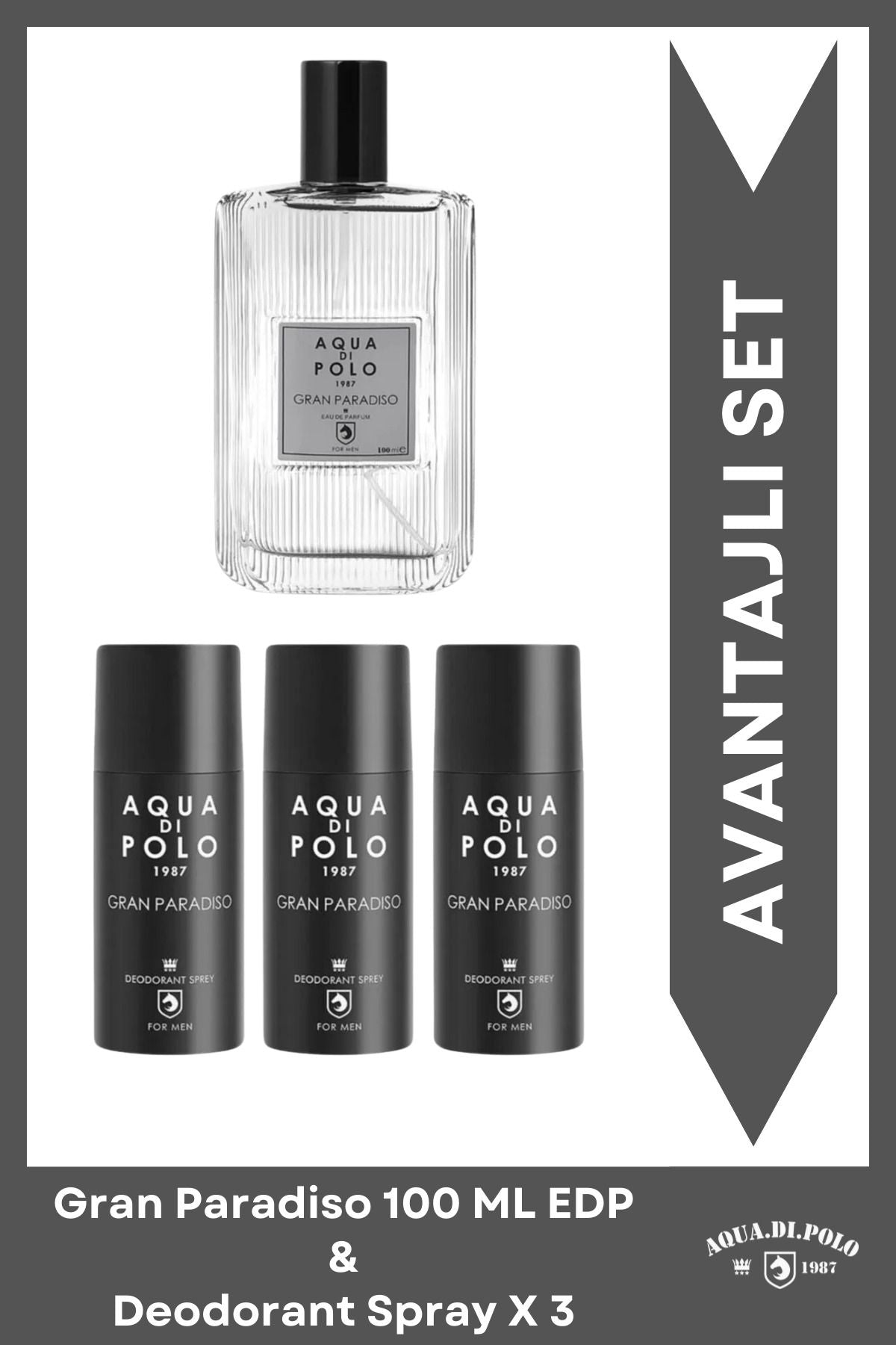 Aqua di Polo 1987 Gran Paradiso 100 ml Perfume and 150 ml Dedorant (3) Set STCC011017