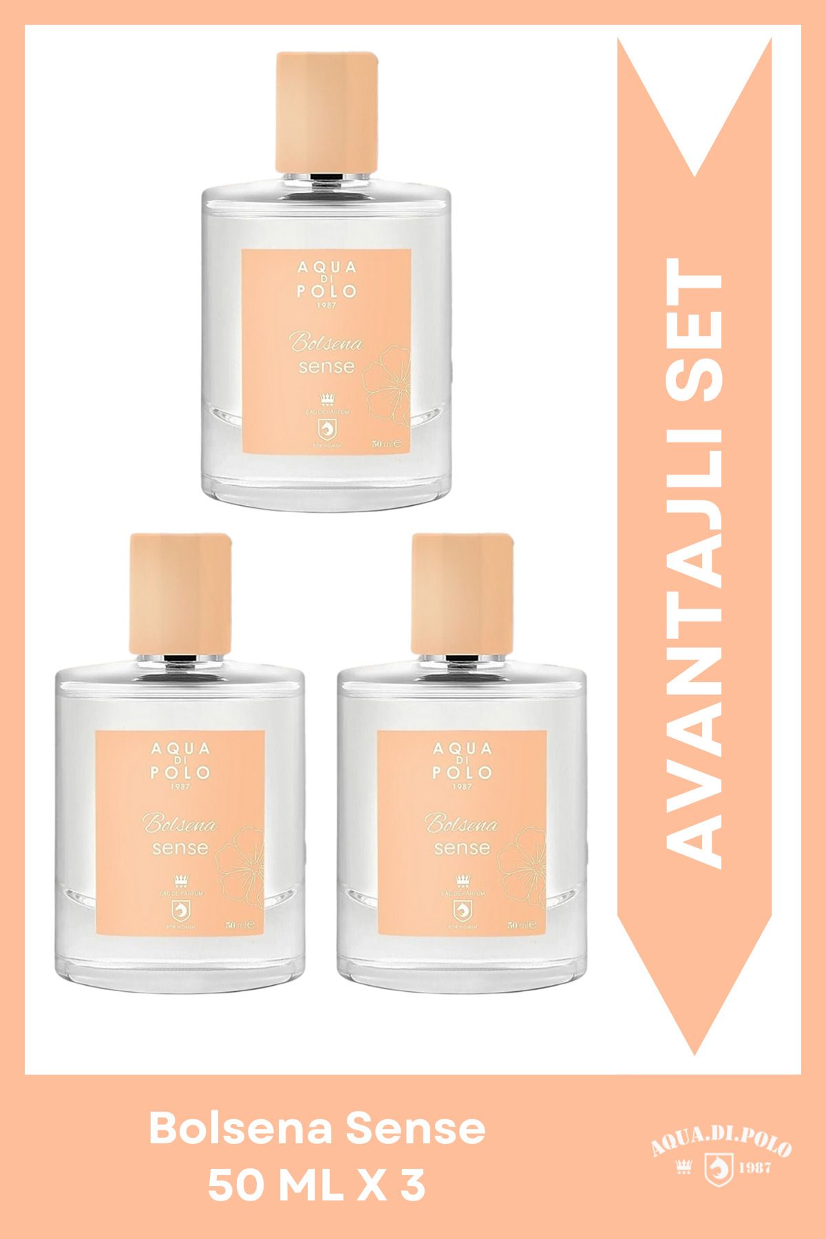 Bolsena Sense EDP Kadın Parfüm Seti 50ml 3 Adet | Çiçeksi | Tutku Çiçeği, Gardenya, Yasemin, Vanilya