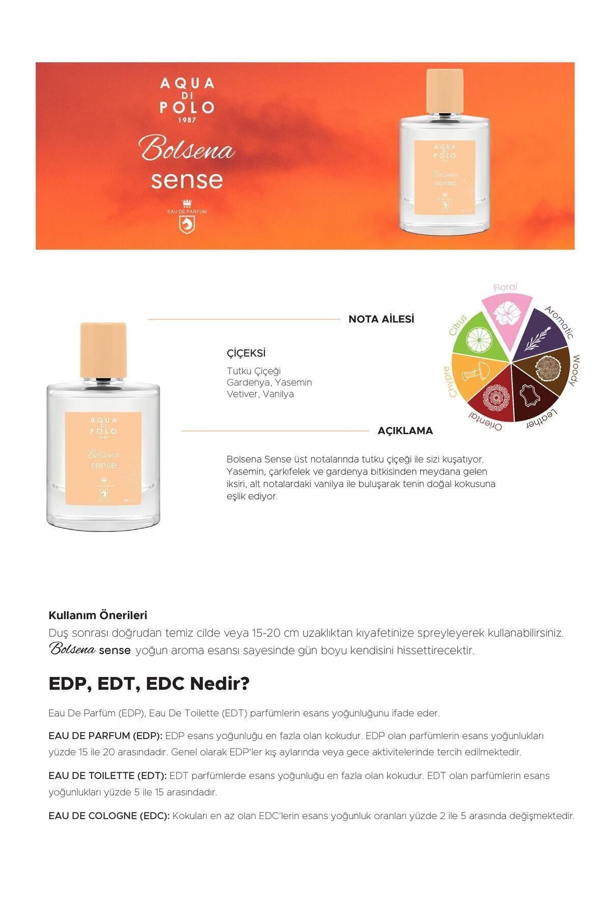 Bolsena Sense EDP Kadın Parfüm Seti 50ml 3 Adet | Çiçeksi | Tutku Çiçeği, Gardenya, Yasemin, Vanilya