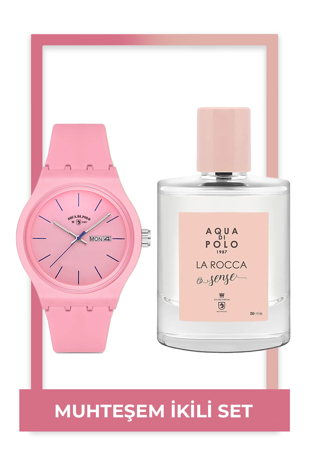 Aqua di Polo 1987  La Rocca Sense Edp 50 Ml & Kadın Pembe Saat Seti STWX000113