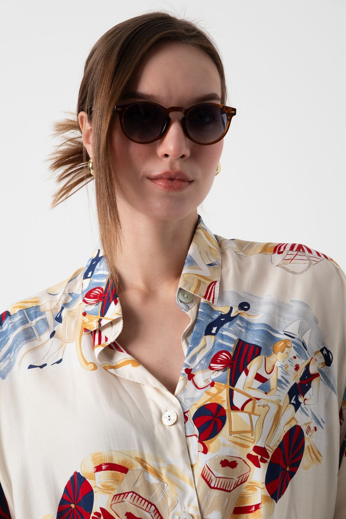 Golden Hour Kahverengi Unisex Yuvarlak Güneş Gözlüğü Apsı002407--47 Ekartman
