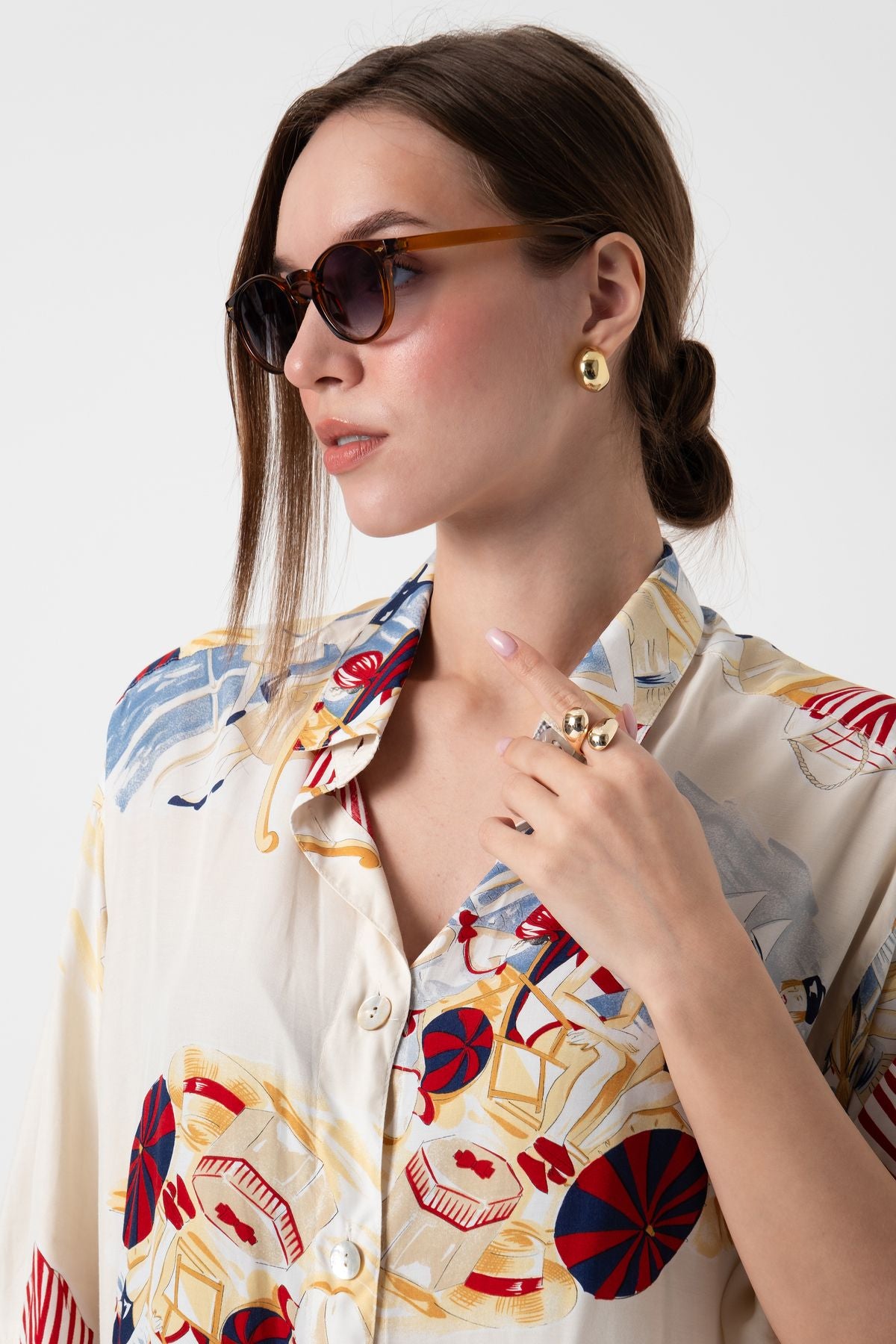 Golden Hour Kahverengi Unisex Yuvarlak Güneş Gözlüğü Apsı002407--47 Ekartman