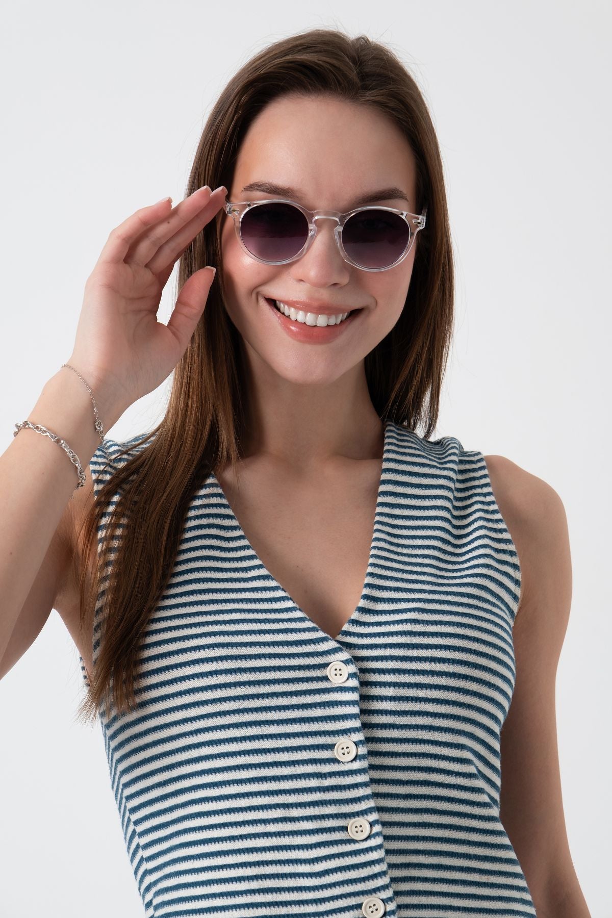 Golden Hour Şeffaf Unisex Yuvarlak Güneş Gözlüğü Apsı002411--47 Ekartman