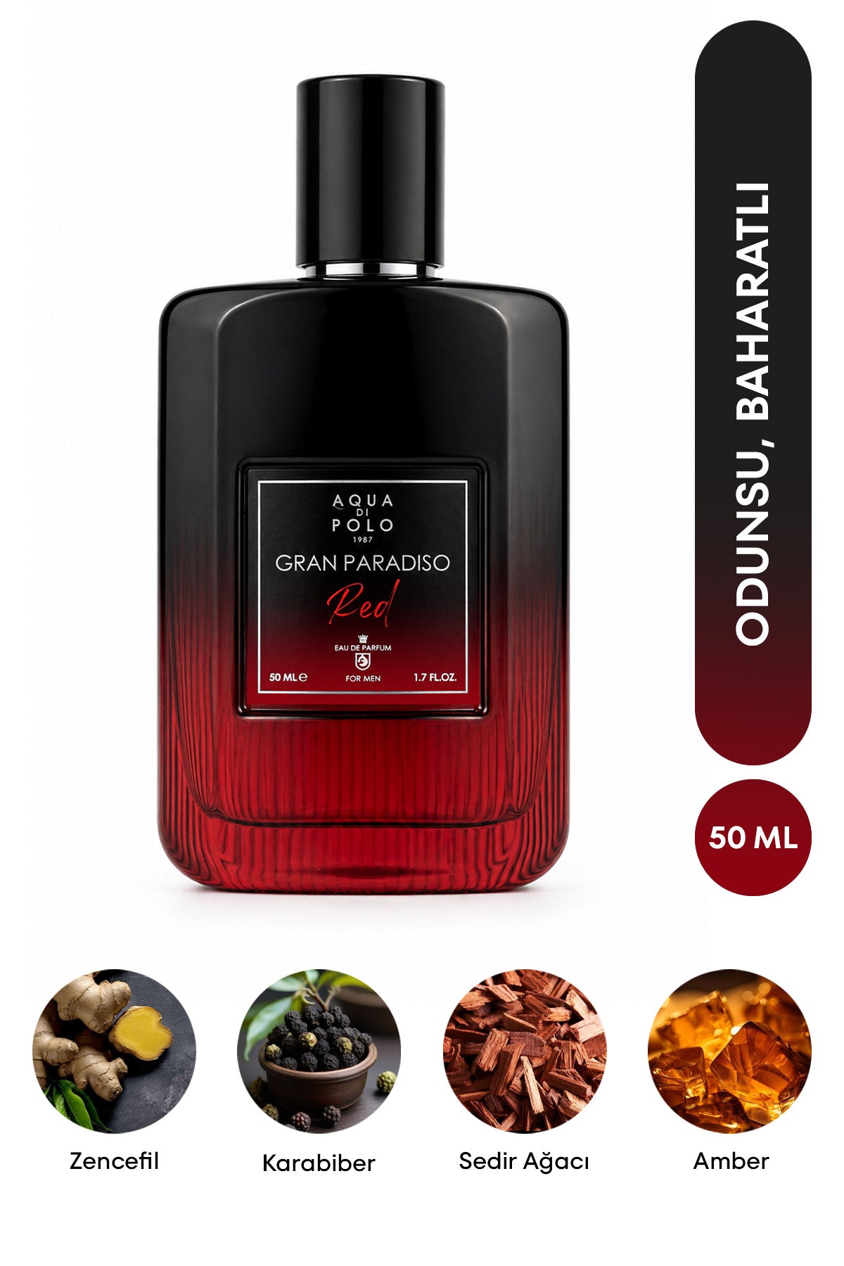Gran Paradiso Red EDP Erkek Parfüm 50ml | Odunsu| Zencefil, Karabiber, Adaçayı, Sedir, Amber, Paçuli