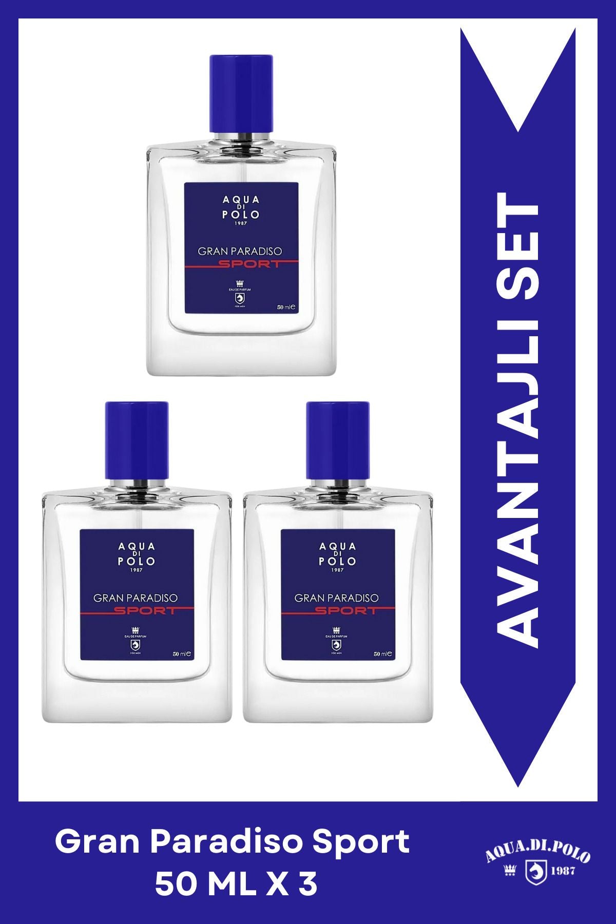 Gran Paradiso Sport EDP Erkek Parfüm Seti 50 ml 3 Adet | Narenciye, Odunsu | Deniz Notaları