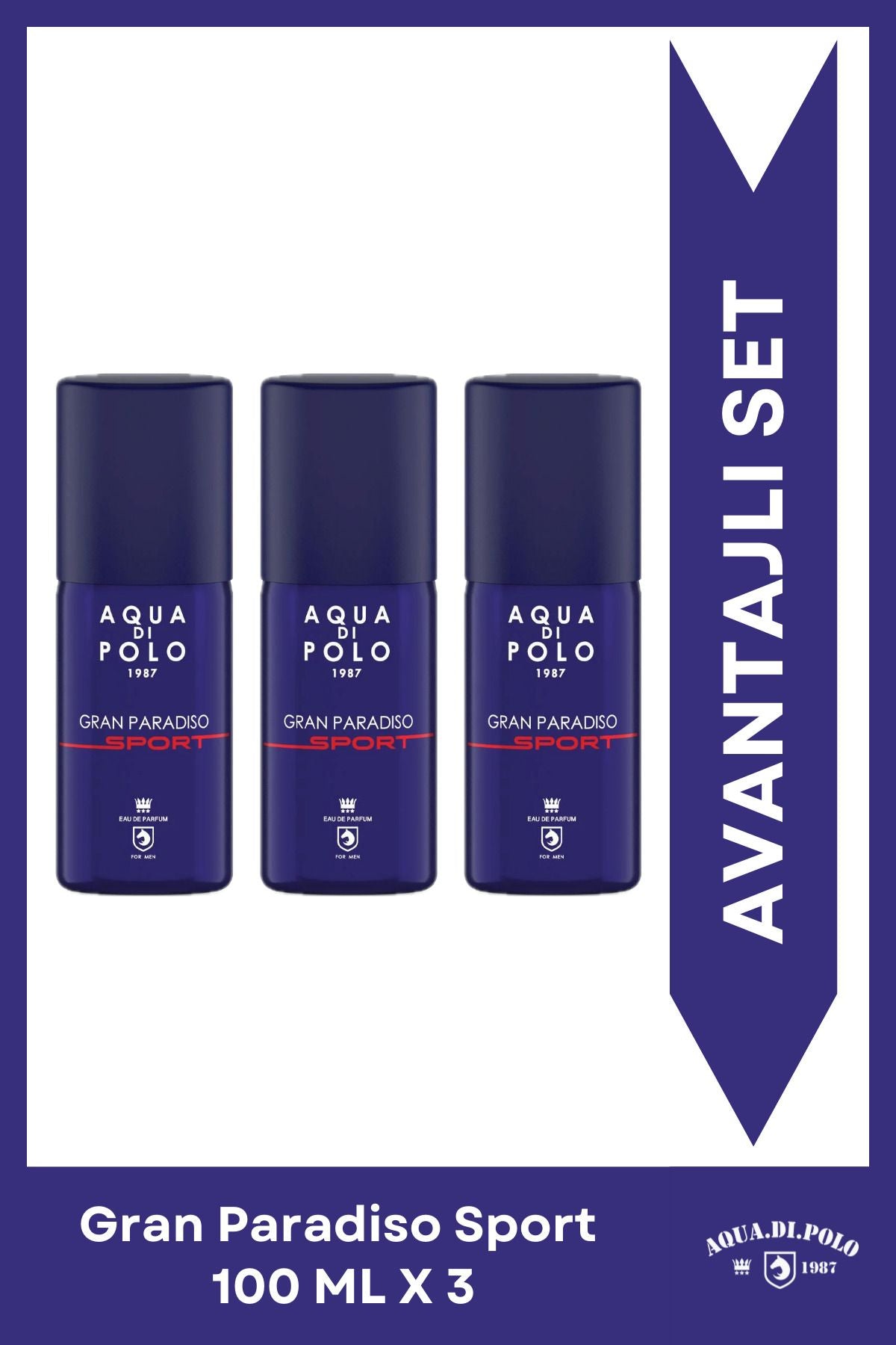 Gran Paradiso Sport Metal Şişe 100 ml 3'lü Edp Erkek Parfüm Seti