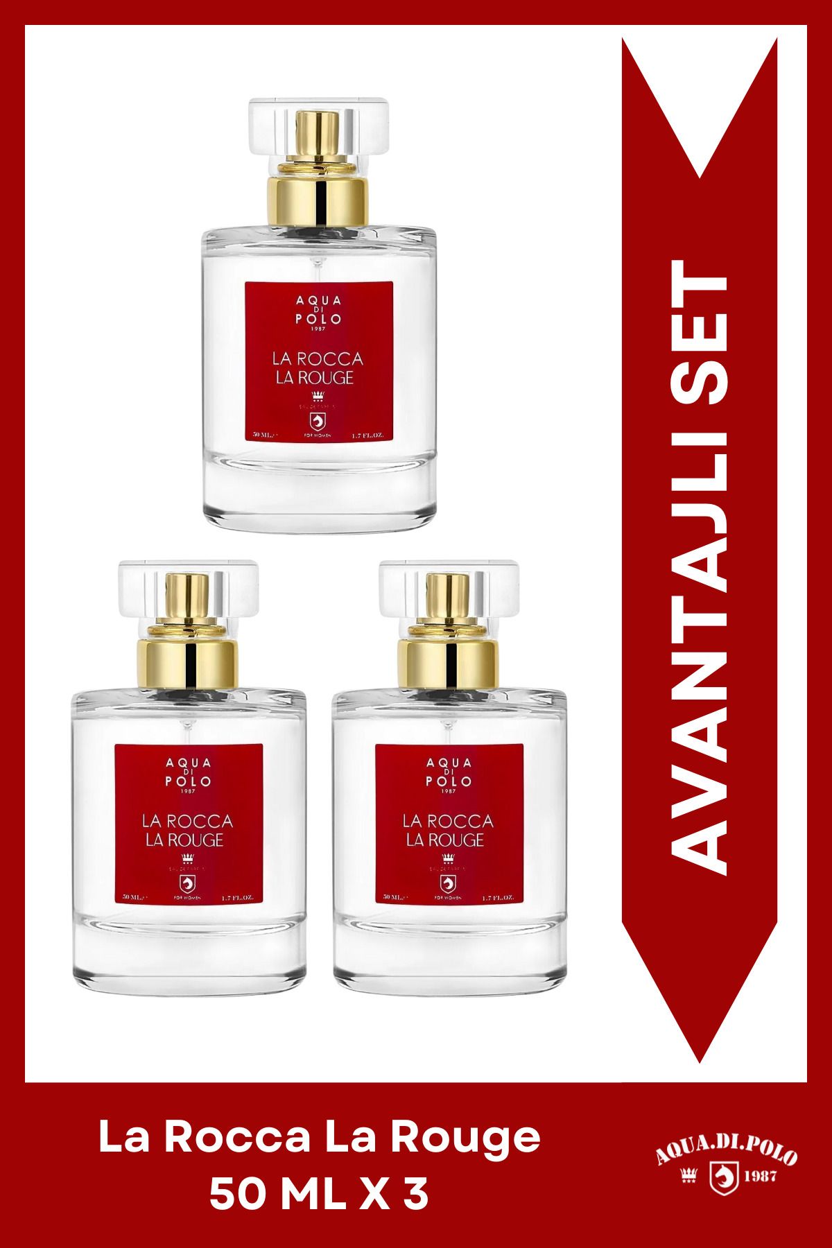 La Rocca La Rouge EDP Kadın Parfüm 50ml 3 Adet | Oryantal | Portakal, Lavanta, Yasemin, Amber, Yosun