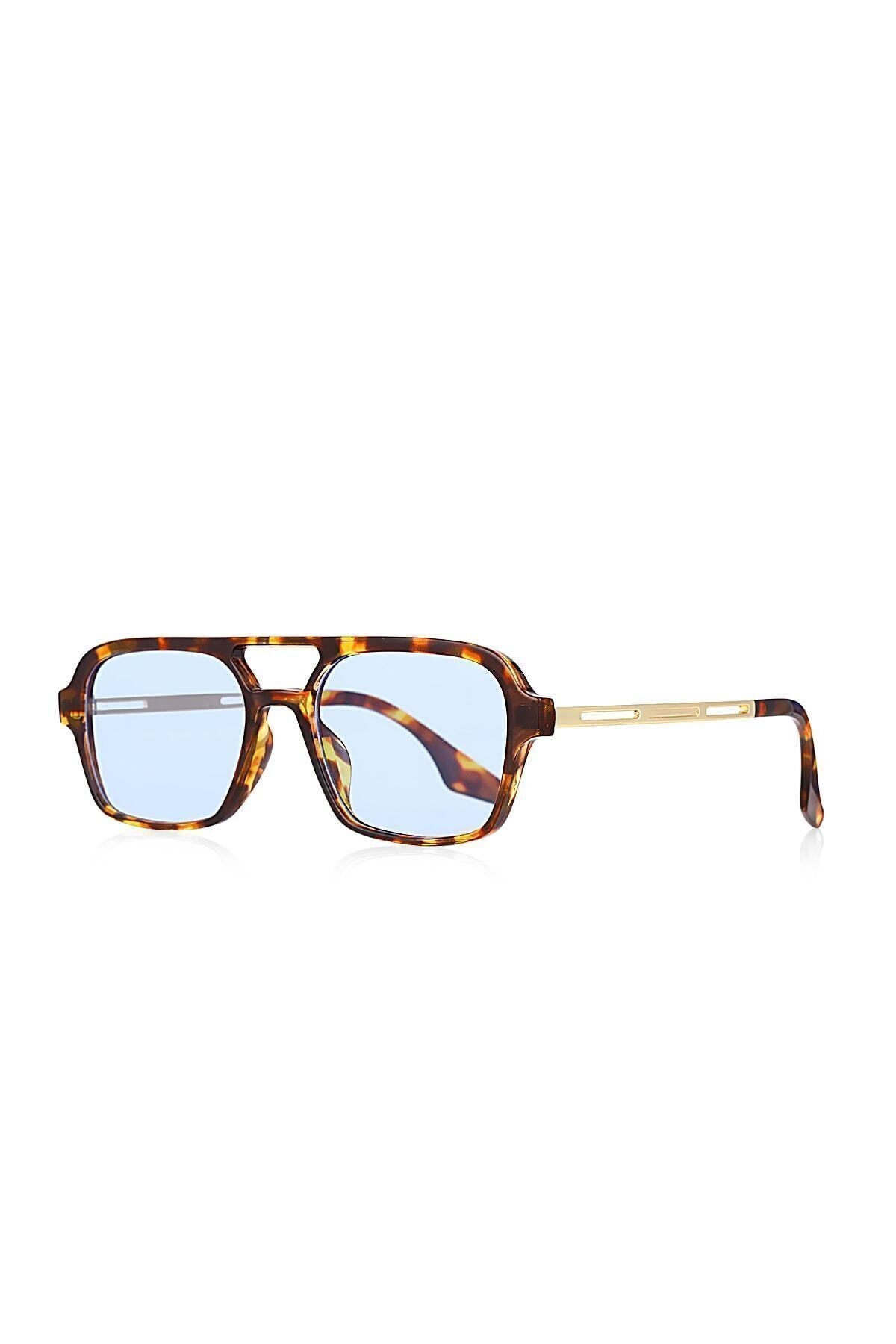 Leopar Çerçeveli Mavi Cam Unisex Güneş Gözlüğü Apss074701--52 Ekartman