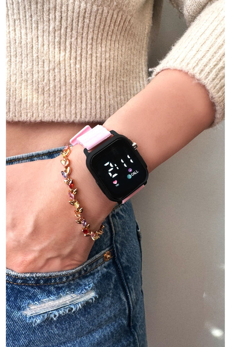 Pembe Slikon Unisex Dijital Led Kol Saati