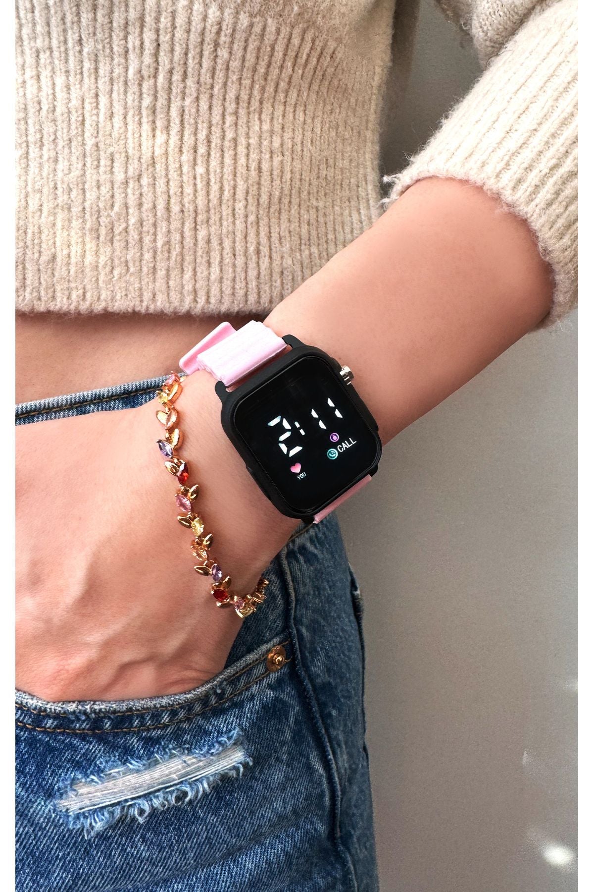 Aqua di Polo 1987 Pink Silicone Digital Led Unisex Wristwatch APWR033307