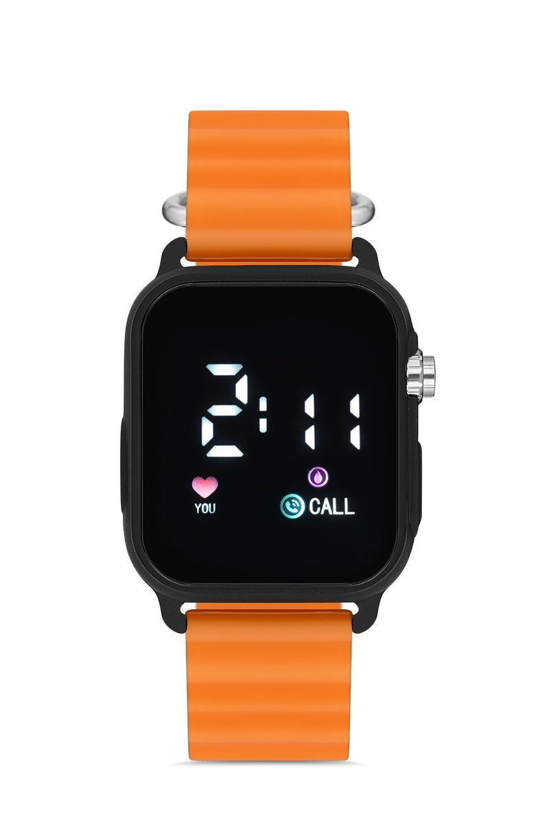 Turuncu Slikon Unisex Dijital  Led Kol Saati